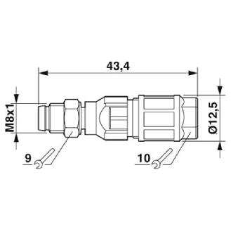 M08A Mâle Droit 4p Inox; Bornes autodénudantes max. 0,5mm², Ø2.5-5mm-Lire la description