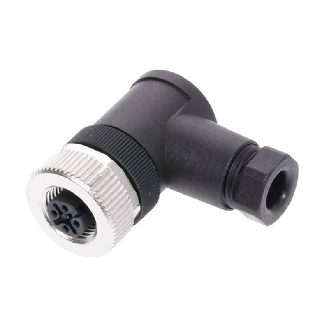 M12A Fem Coudé 4p Bornes à vis (x4) 0.14-0.75mm², Ø4-6mm Pg7-Lire la description