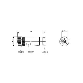 M12A Fem Droit 12p; Bornes à souder (x12) 0.14-0.25mm², Ø6-8 mm-Lire la description