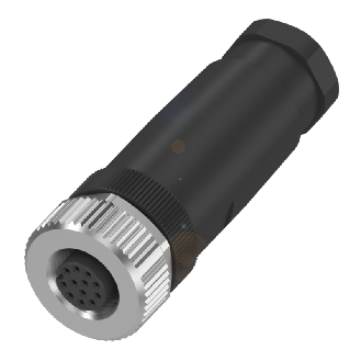 M12A Fem Droit 12p; Bornes à souder (x12) 0.14-0.25mm², Ø6-8 mm-Lire la description