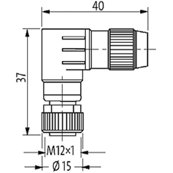 M12 Fem Coudé 4p 3LED; Bornes IDC 0,25-0.5mm²-Lire la description