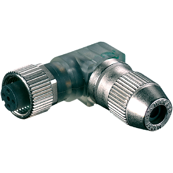 M12 Fem Coudé 4p 3LED; Bornes IDC 0,25-0.5mm²-Lire la description