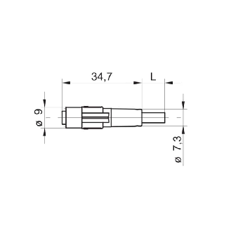 Connecteur Ø8mm Fem Droit 3p; PUR 3x0.25 Noir Cpc 2m-Lire la description