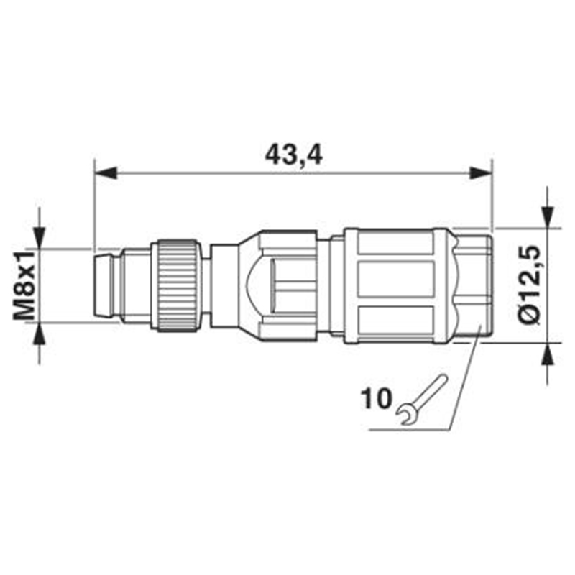 M08A Mâle Droit 3p; Bornes autodénudantes max. 0.25mm², Ø2,5-5mm-Lire la description