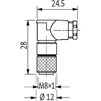 M08 Fem Coudé 3p; Bornes à souder <0.25mm², Ø3.5-5mm-Lire la description