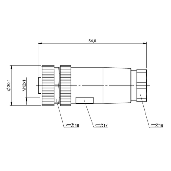 M12A Fem Droit 8p; Bornes à vis 0.14-0.5mm², Ø6-8mm-Lire la description