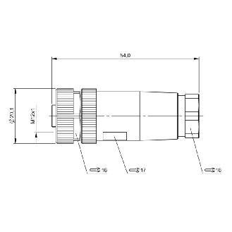 M12A Fem Droit 8p; Bornes à vis 0.14-0.5mm², Ø6-8mm-Lire la description