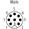 M12 Fem Coudé 8p; Bornes à vis <0.5mm², Ø6-8mm