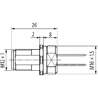 Embase M12A Mâle montage frontal Fils PP 5x0,34 0,2m-Lire la description