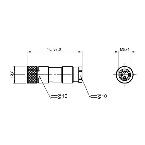 M08A Fem Droit 3p; Bornes à souder (x3) 0.14-0.34mm², Ø3.5-5mm-Lire la description
