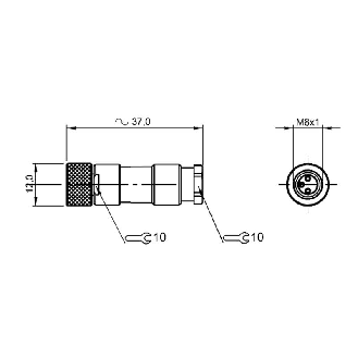 M08A Fem Droit 3p; Bornes à souder (x3) 0.14-0.34mm², Ø3.5-5mm-Lire la description
