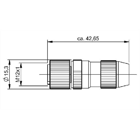M12A Fem Droit 5p; Bornes guillotines (x4) 0.14-0.34mm², Ø2.9-5.4mm-Lire la description