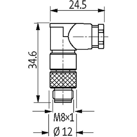 M08 Mâle Coudé 4p; Bornes à souder <0.25mm², Ø3.5-5mm-Lire la description