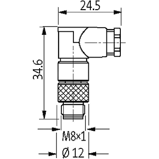 M08 Mâle Coudé 4p; Bornes à souder <0.25mm², Ø3.5-5mm-Lire la description