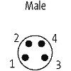 M08 Mâle Coudé 4p; Bornes à souder <0.25mm², Ø3.5-5mm
