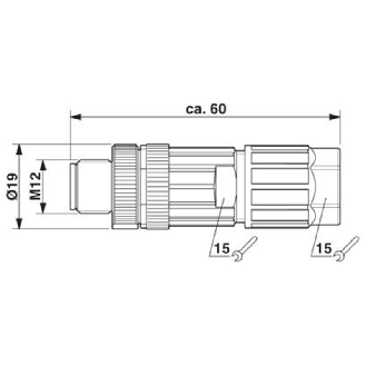 M12A Mâle Droit 4p; Bornes Push-Lock <0,75mm², Ø4-8 mm-Lire la description