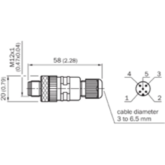 M12A Mâle Droit 5p; Bornes à vis <0.75 mm², Ø4-6mm-Lire la description