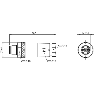 M12A Mâle Droit 5p Inox; Bornes à vis (x5) 0.14-0.75mm², Ø4-6mm-Lire la description