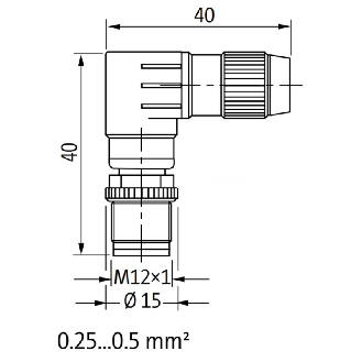 M12 Lite Mâle Coudé 4p; Bornes IDC 0.25-0.5mm², Ø4-5.1mm-Lire la description