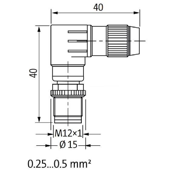 M12 Lite Mâle Coudé 4p; Bornes IDC 0.25-0.5mm², Ø4-5.1mm-Lire la description