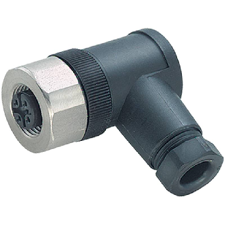 M12A Inox V4A Fem Coudé 5p; Bornes à vis (x5) <0.75mm², Ø6-8mm-Lire la description