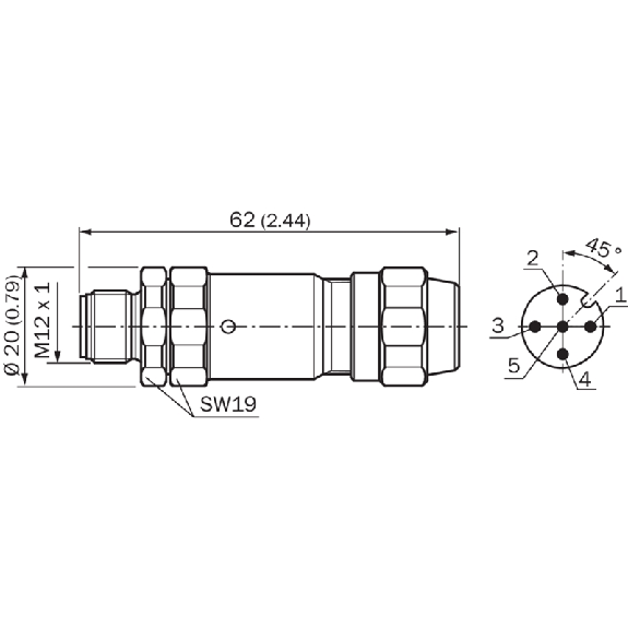 M12A Mâle Droit 5p Inox V4A Blindé; Bornes à vis <0,75mm², 5,5-8,6mm-Lire la description