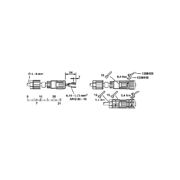 M12A Fem Droit 5p; Bornes Push-Lock, Ø4-8mm-Lire la description