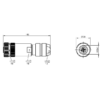 M12B Fem Droit 5p; Bornes à vis (x5) 0.14-0.75mm², Ø5-8mm-Lire la description