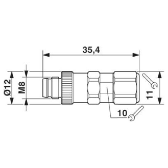 M08A Mâle Droit 3p; Bornes rapide Piercecon®, câble Ø3-5mm-Lire la description