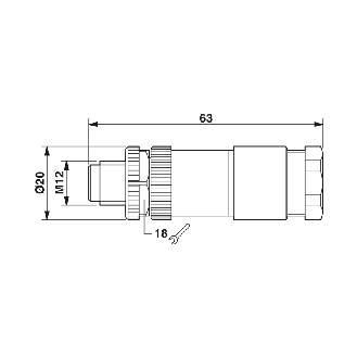 M12A Mâle Droit 4p; Bornes à vis (x4) 0,25-0,75mm², Ø2,1-5,2mm-Lire la description