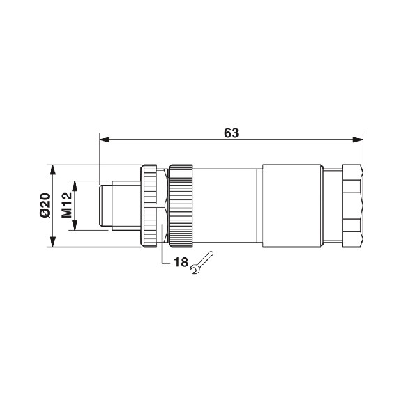 M12A Mâle Droit 4p; Bornes à vis (x4) 0,25-0,75mm², Ø2,1-5,2mm-Lire la description
