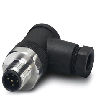 M12A Mâle Coudé 5p Inox; Bornes à vis (x5) 0,25-0,75mm², Ø4-6mm (PG7)-Lire la description