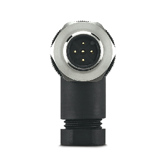 M12A Mâle Coudé 5p Inox; Bornes à vis (x5) 0,25-0,75mm², Ø4-6mm (PG7)-Lire la description
