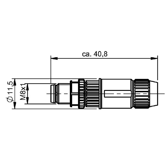 M08A Mâle Droit 4p; Bornes guillotines 0.14-0.34mm², Ø2.5-5.4mm-Lire la description