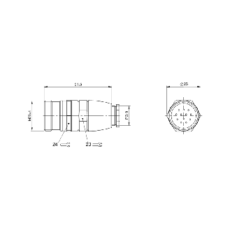 M23 Mâle Droit 12p; Bornes à souder (12x) 1mm², Ø6-10mm-Lire la description
