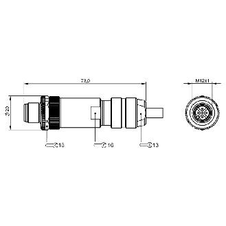 M12A Mâle Droit 5p; Bornes à vis 0.14-0.75mm², Ø5-8mm-Lire la description