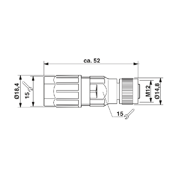 M12A Fem Droit 4p; Bornes autodénudantes (x4) <0,75mm², Ø4-8mm-Lire la description