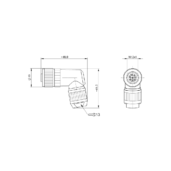 M12A Fem Coudé 8p; Bornes CAD 0.14-0.34 mm², Ø4-8 mm-Lire la description