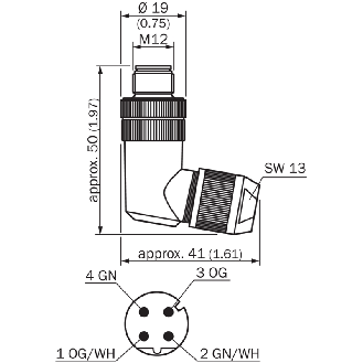 M12D Mâle Coudé 4p; Bornes IDC 0.14-0.34mm², Ø4-8mm Blindé; Ethernet-Lire la description