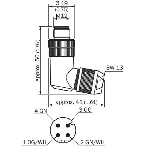 M12D Mâle Coudé 4p; Bornes IDC 0.14-0.34mm², Ø4-8mm Blindé; Ethernet-Lire la description