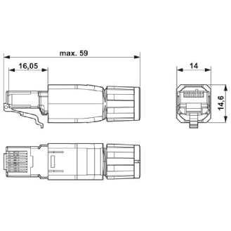 Connecteur RJ45 Mâle 4p; Bornes autodénudantes; CAT5e; PROFINET-Lire la description