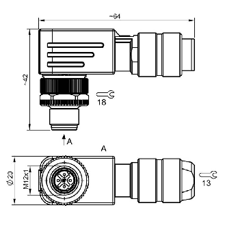 M12D Mâle Coudé 4p; Bornes à vis (x4) 0.14-0.75mm², Ø5-8mm-Lire la description