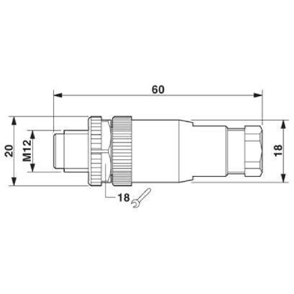 M12A Mâle Droit 4p; Bornes à vis max 0.75mm² Pg7 4-6mm-Lire la description