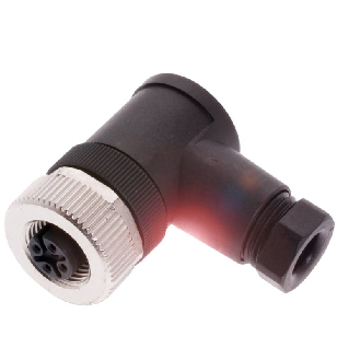 M12A Fem Coudé 5p; Bornes à vis (x5) 0.14-0.75 mm², Ø4-6mm Pg7-Lire la description