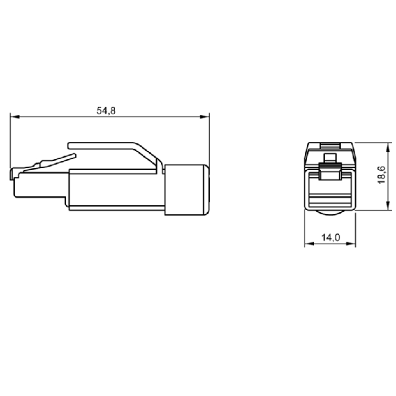 RJ45 Mâle Droit 4p; Bornes CAD (x4) 0.2-0.34mm², Ø6.1-6.9 mm-Lire la description