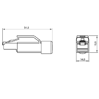 RJ45 Mâle Droit 4p; Bornes CAD (x4) 0.2-0.34mm², Ø6.1-6.9 mm-Lire la description