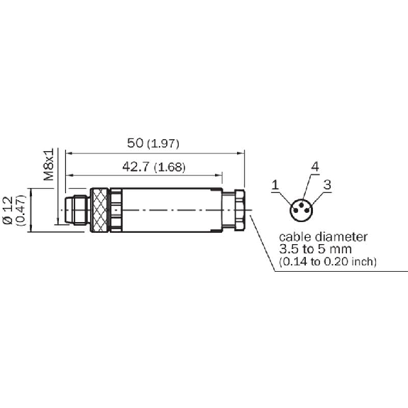 M08A Mâle Droit 3p; Bornes à vis 0.14-0.5mm², Ø3.5-5mm-Lire la description