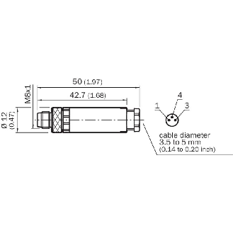 M08A Mâle Droit 3p; Bornes à vis 0.14-0.5mm², Ø3.5-5mm-Lire la description