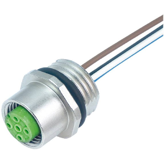 Embase M12 Fem codé A montage frontal Fils PP 5x0,34 0,2m Embase M12 Fem codé A montage frontal Fils PP 5x0,34 0,2m-Lire la description