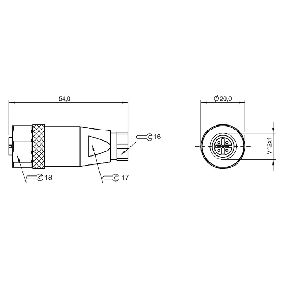 M12A Fem Droit 5p Inox; Bornes à vis (x5) 0.14-0.75mm², Ø6-8mm-Lire la description